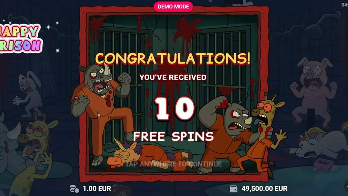 Tampilan visual slot Happy Prison dengan tema penjara kartun yang unik