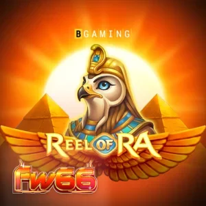 Tampilan antarmuka permainan slot Reel of Ra dengan simbol koin emas